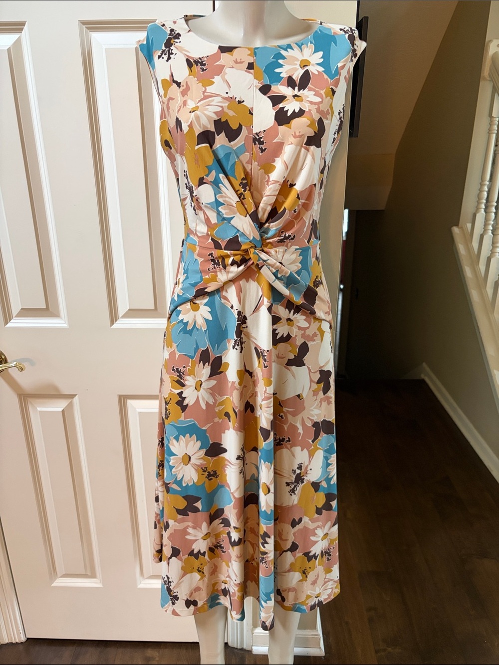 Lauren Ralph Lauren Blue, Pink & Cream Floral Twist-Front Midi Dress, 8